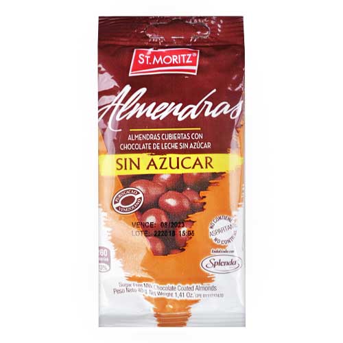 GRAGEADO DE ALMENDRA CUBIERTA DE CHOCOLATE DE LECHE SIN AZUCAR 12UND 40GR