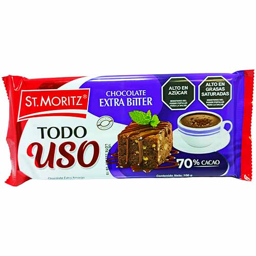 CHOCOLATE EXTRA BITTER TODO USO ST. MORITZ 70% CACAO