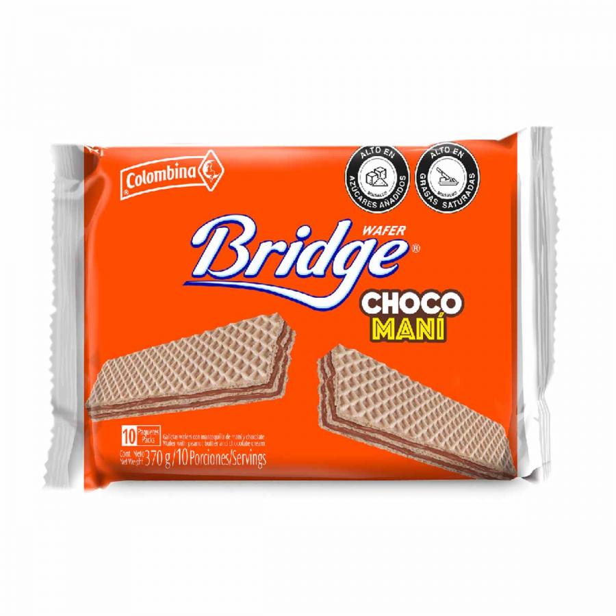 WAFER BRIDGE CHOCO MANI 10 PAQUETES