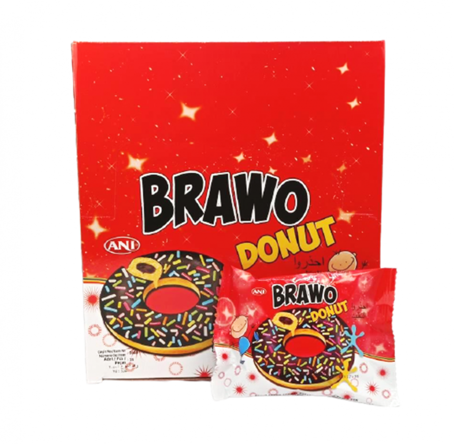 BRAWO DONUT CON COBERTURA, LLUVIA Y RELLENO DE CACAO