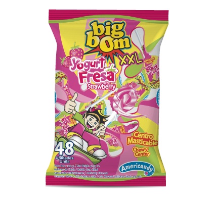 CHUPETA BIG BOM XXL YOGURT FRESA STRAWBERRY 48UND