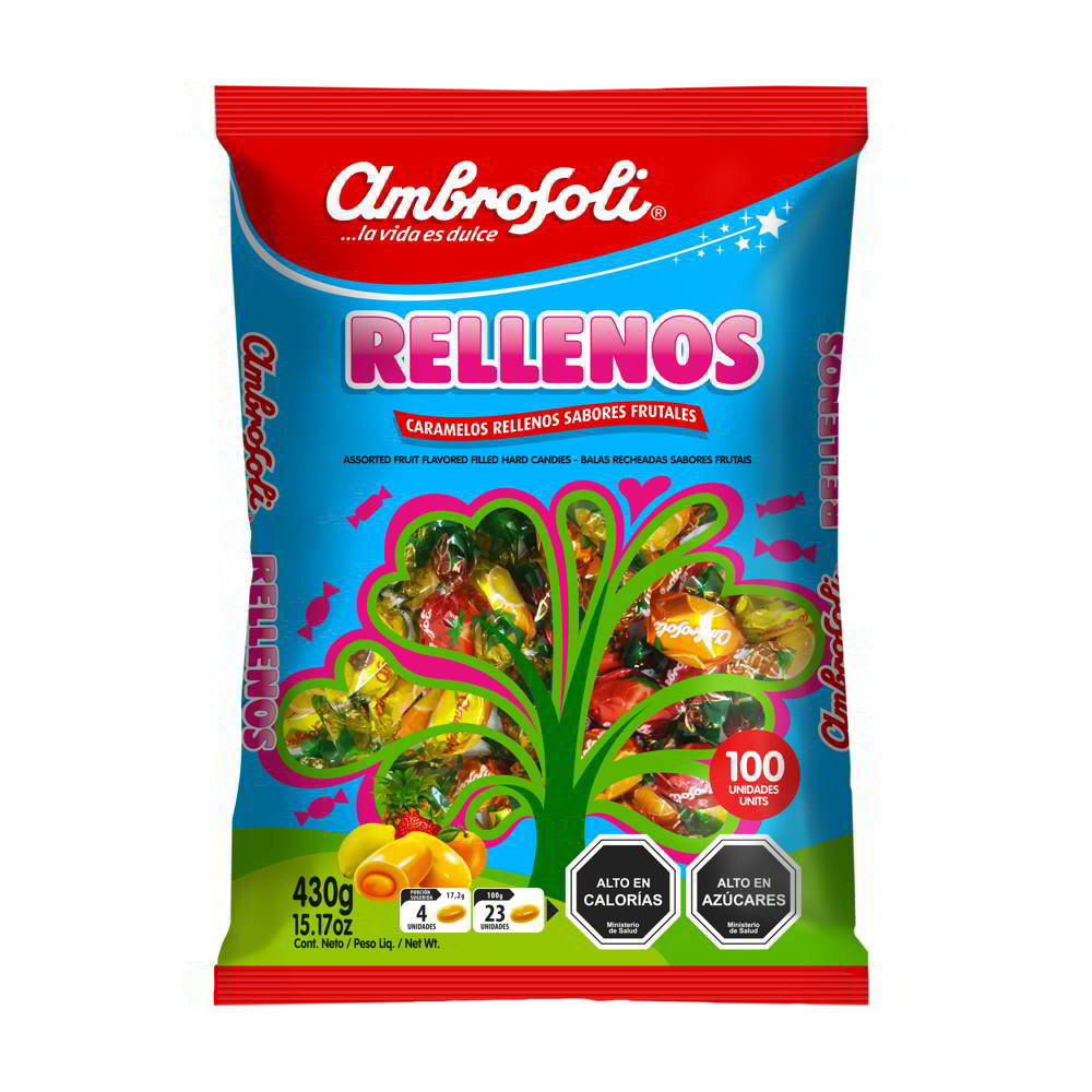 CARAMELOS RELLENOS AMBROSOLI SABORES FRUTALES 100UNID